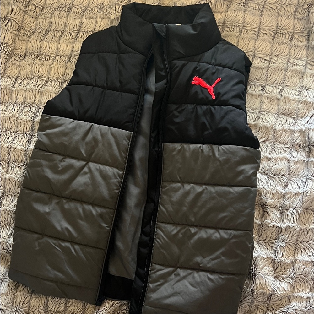 Puma Black and Gray Puffer Vest with Red Logo